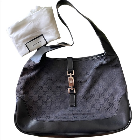 SOLD Authentic Gucci Jackie O Monogram Hobo Black